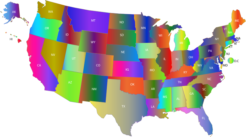 United States Map With Labels Polyprismatic