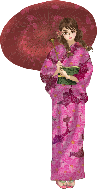 Girl In Floral Kimono By Aquamarine Song