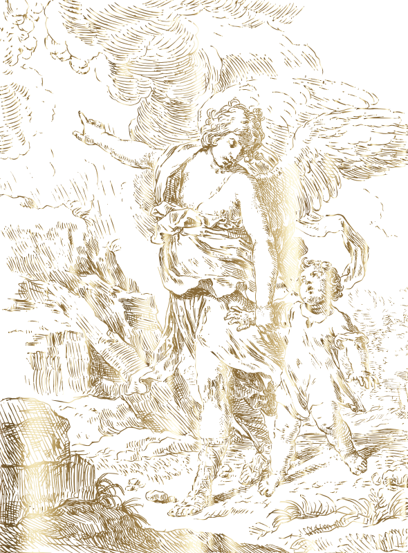 Guardian Angel Walking With A Child Gold No BG