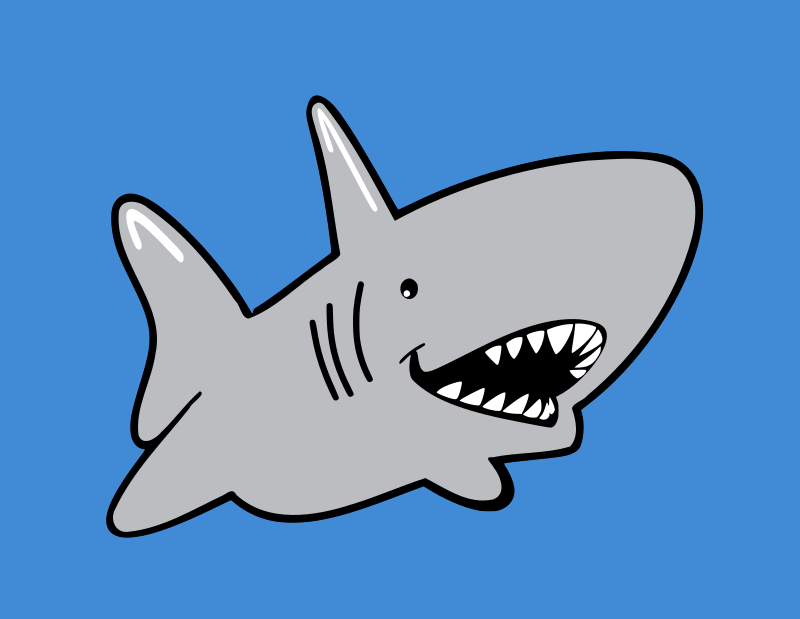 Happy cartoon shark underwater.