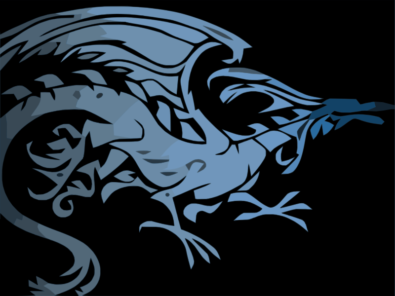Blue Tribal Dragon on Black background