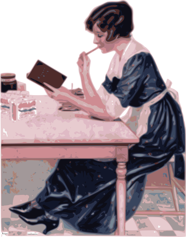 Woman Reads at Table
