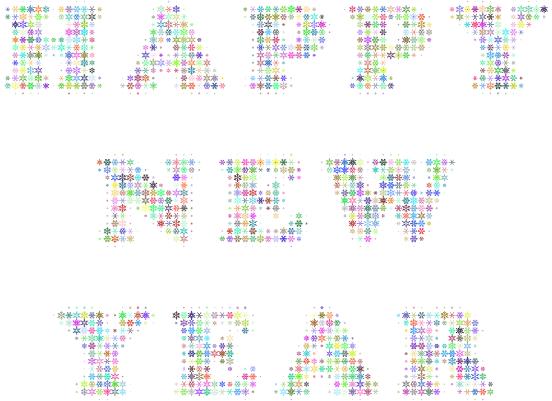 Happy New Year Snowflakes Typography Colorful