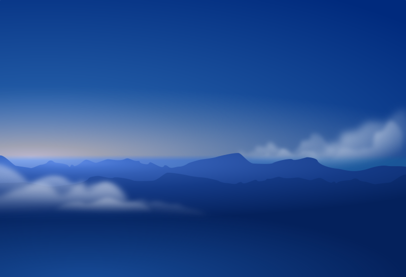 blue horizon silhouette + clouds
