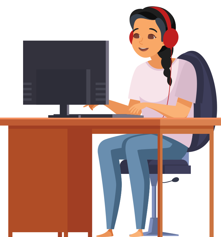 Young Woman Sitting At Computer Desk