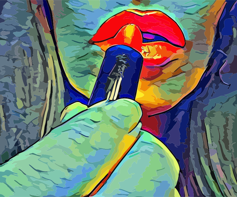 woman putting on lipstick abstract art