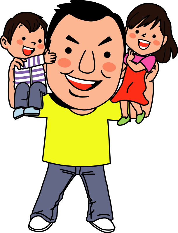 Father holding children