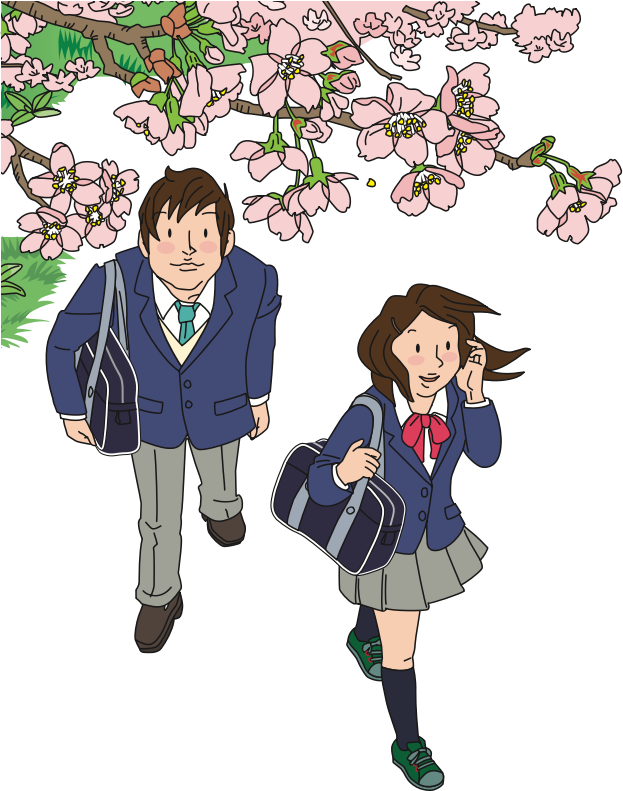 Students and Cherry blossoms