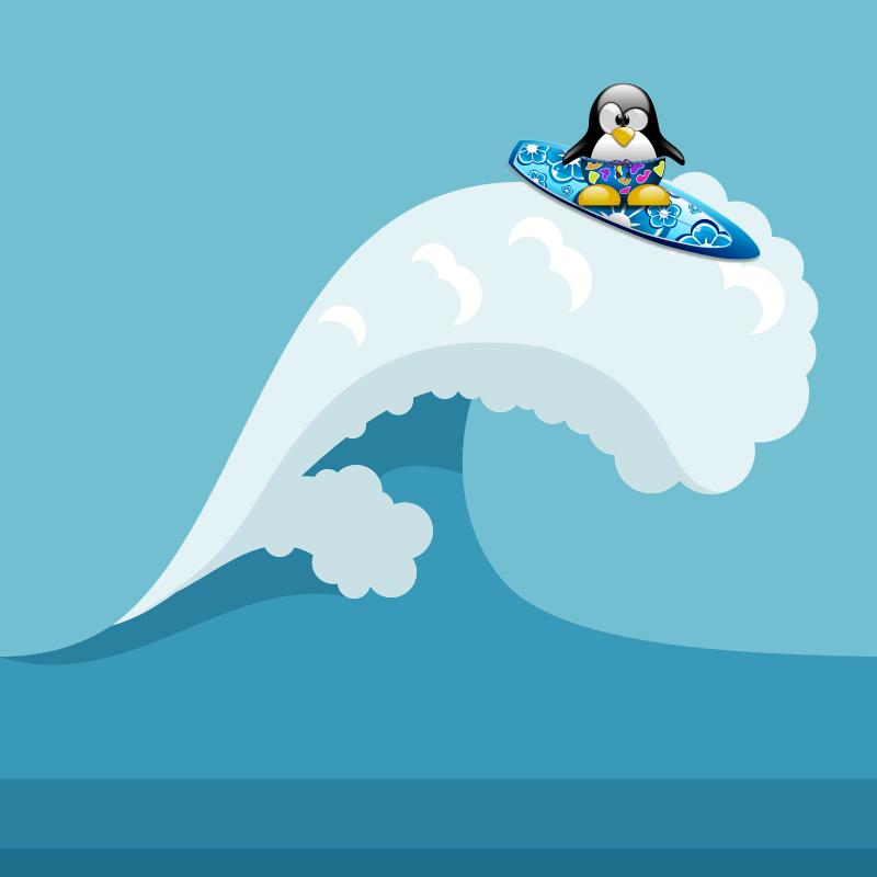 Surfer tux sur une vague