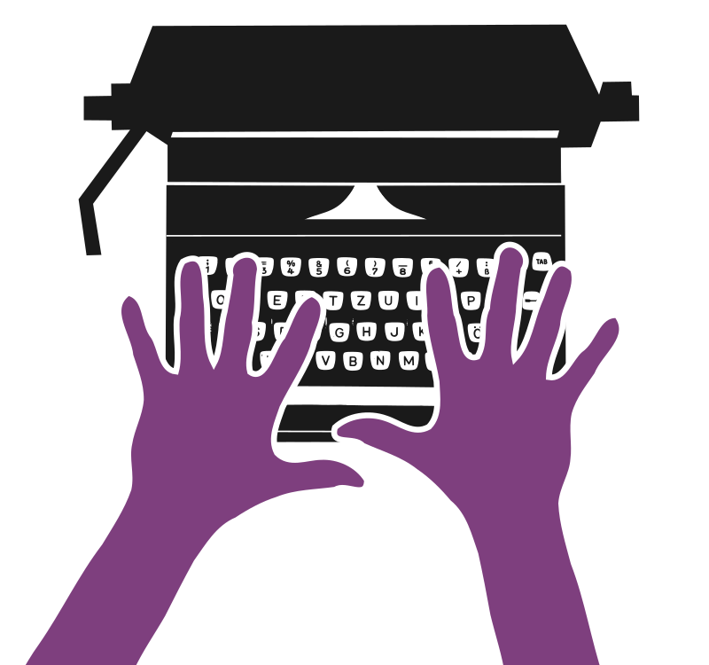 Typewriter with Purple Hands