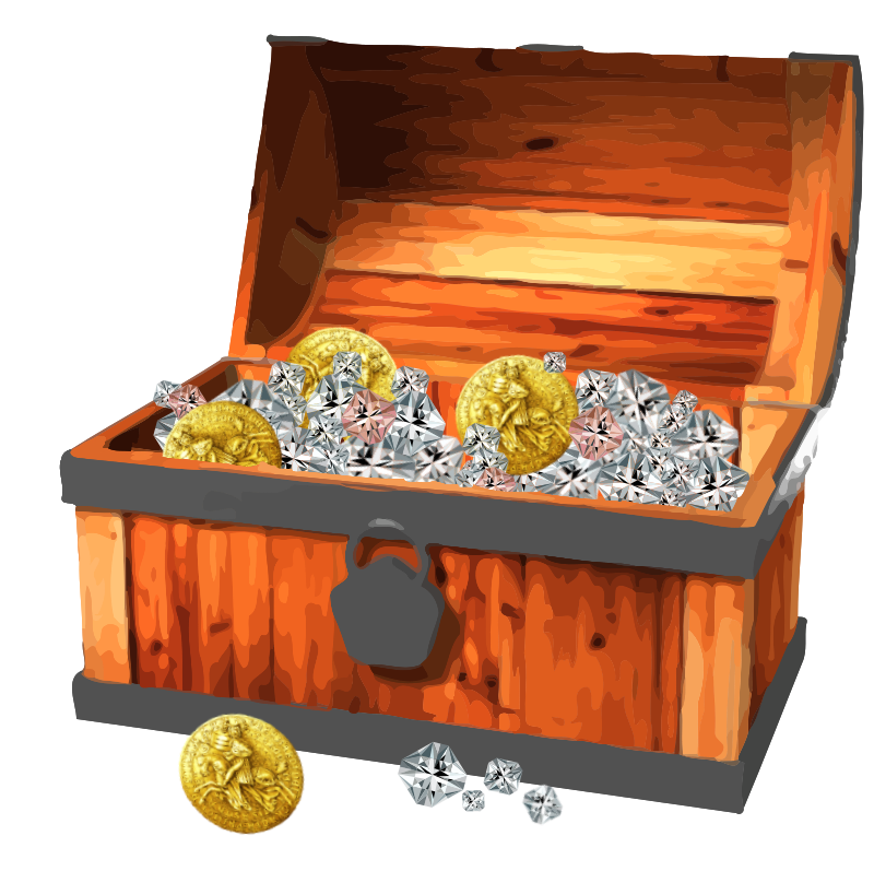 Treasure Chest with Diamonds and Gold Coins