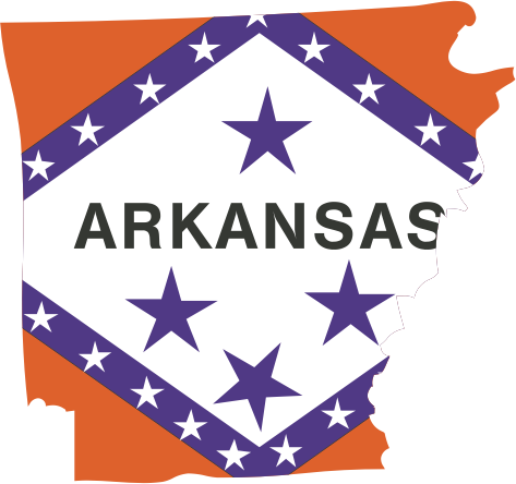 Arkansas State Outline with Flag Background