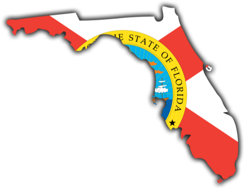 Florida State Outline with Flag Background and Shadows