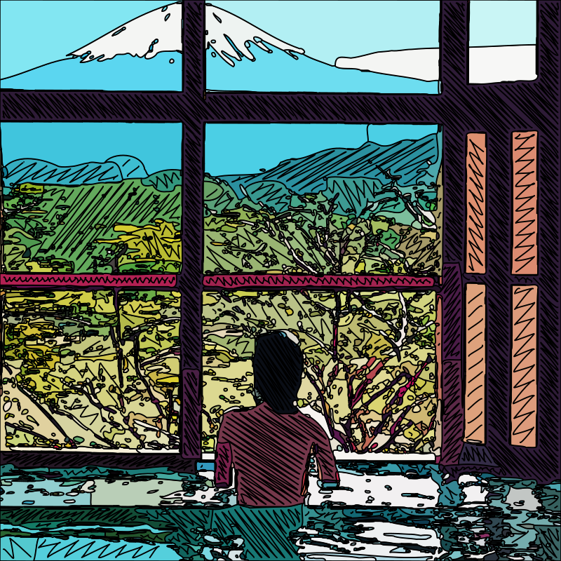 Onsen with a Fuji View - Drawing Remix