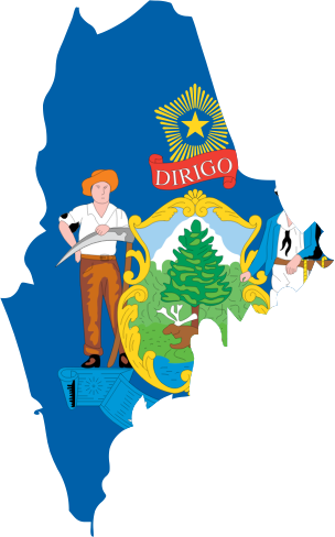Maine State Outline with Flag Background