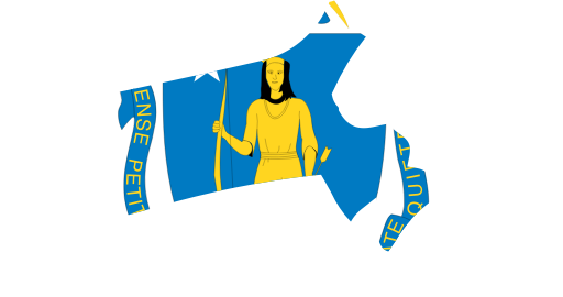 Massachusetts State Outline with Flag Background