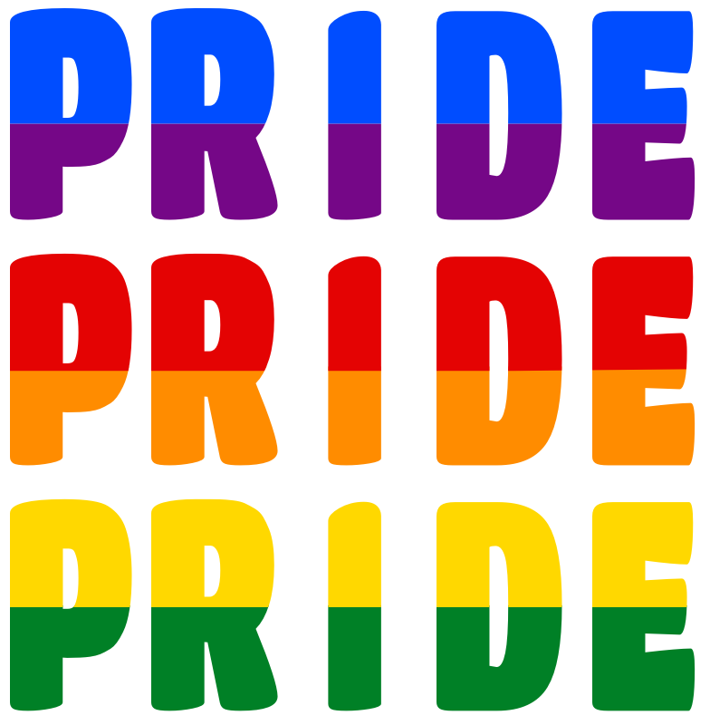 lgbt+ Pride word art stripes on 3 lines blue