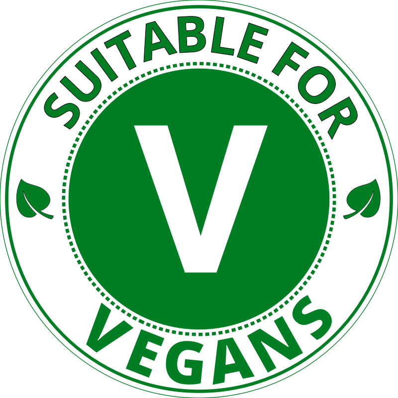 Suitable for vegans product label white circle