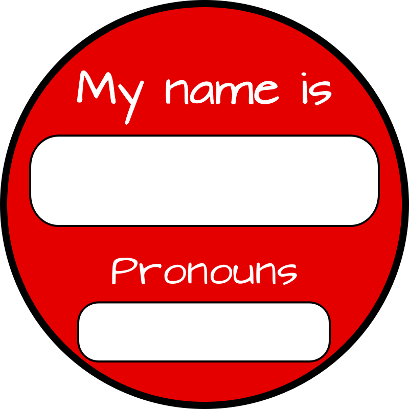 Name and pronouns LGBT friendly red badge