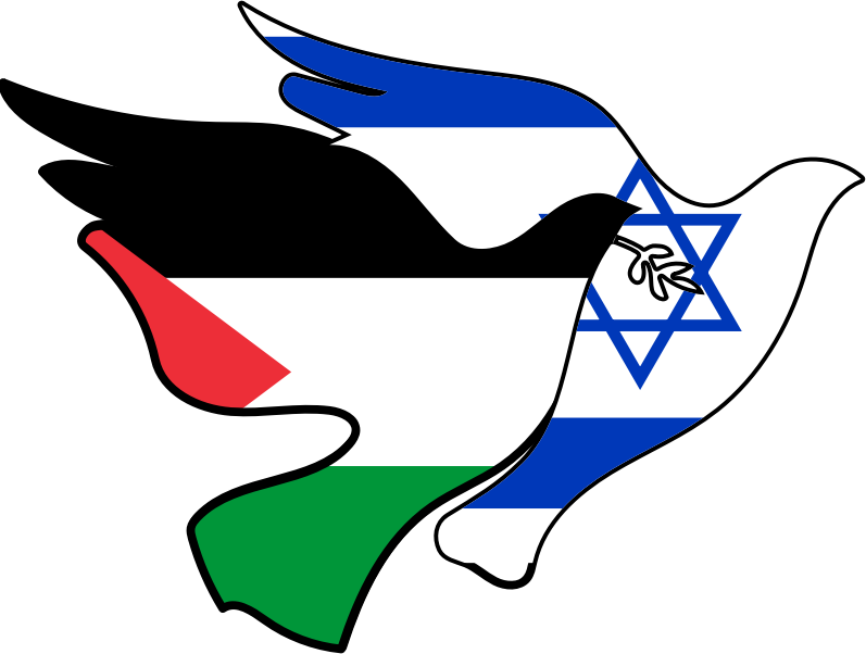 Two peace doves for Gaza with Palestine Israel flags anti-war