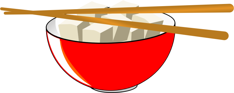 Red bowl of Chinese tofu with chopsticks no shadows