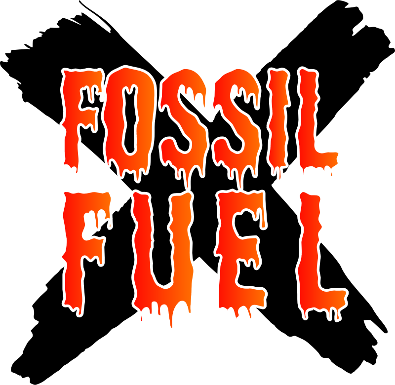 Fossil fuel in red orange over black x cross 