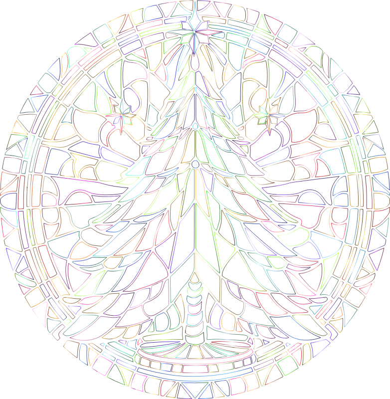 AL Generated Stained Glass Christmas Tree By Petr Kratochvil Vectorized Chromatic Outlines No BG