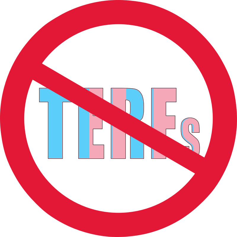 No TERFs warning sign in trans colors 