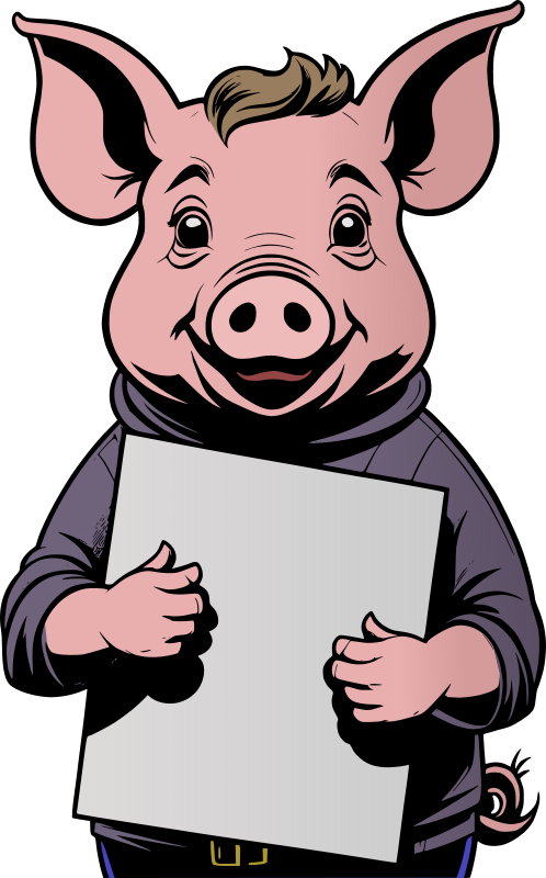 Cartoon Pig Holding Blank Sign - Colour Remix