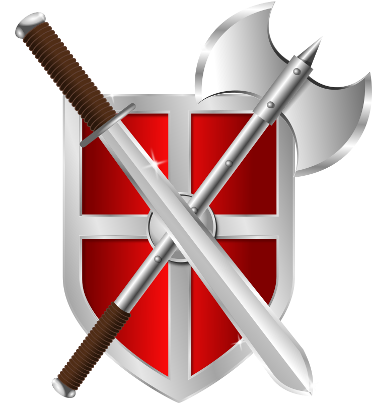 sword, battleaxe & shield