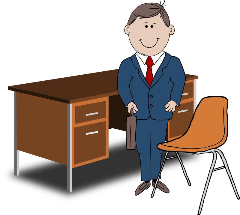 Teacher / Manager between chair and desk