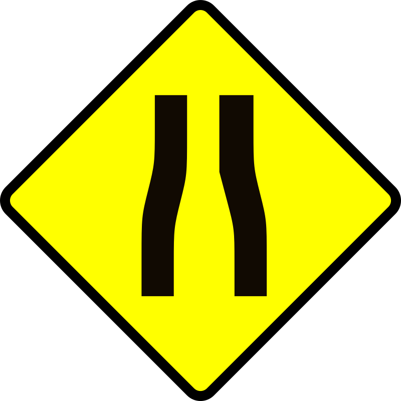 caution-road narrows