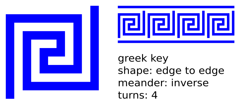edge to edge 4 turns greek key, inverse meandre, with lines